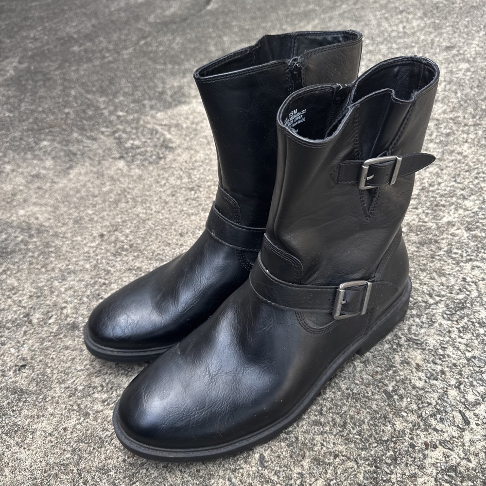 Frye & Co Ojai Black Mid-Calf Biker Boots Mens 13M Vegan Leather Side Zip Buckle
